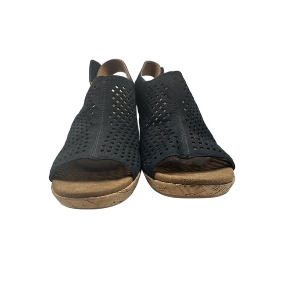Rockport Briah Perforated Black Wedge Sandal Size 9M Comfortable Cork Heel - Picture 3 of 10